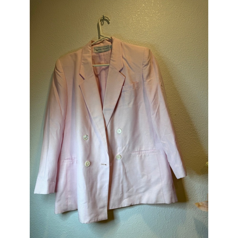 Vintage Evan-Picone Pink Linen Blazer Sz 10 ILGWU Union Made USA Double Breasted